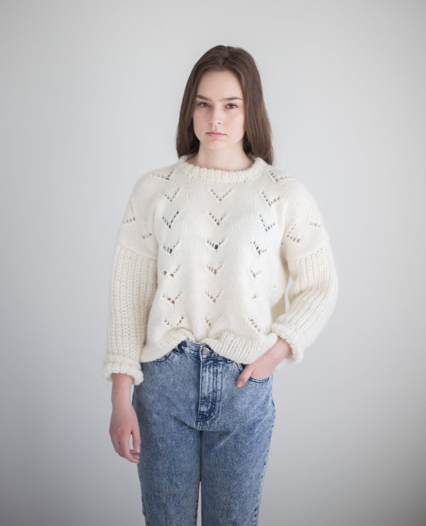 knittingpattern womens sweater patter fishermans rib rib - Bloom Sweater | Eyelet pattern | Womens knitted sweater - by HipKnitShop - 03/04/2018