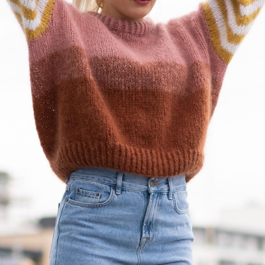 strikkeoppskrift genser lett - Paradise sweater knitting kit | Striped sweater women - by HipKnitShop - 10/05/2019