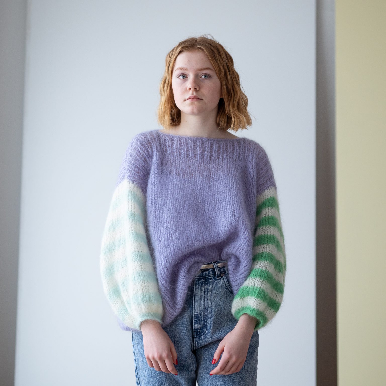 Mohair sweater with stripes | Cloud sweater | Knitting kit - by HipKnitShop