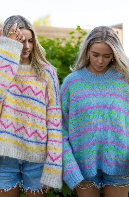 fargerik strikkegenser 80talls oppskrift og garn fluffy