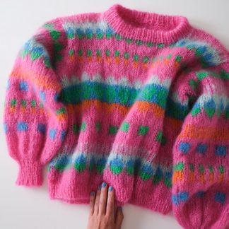 strikkegenser fargerik mohair oppskrift