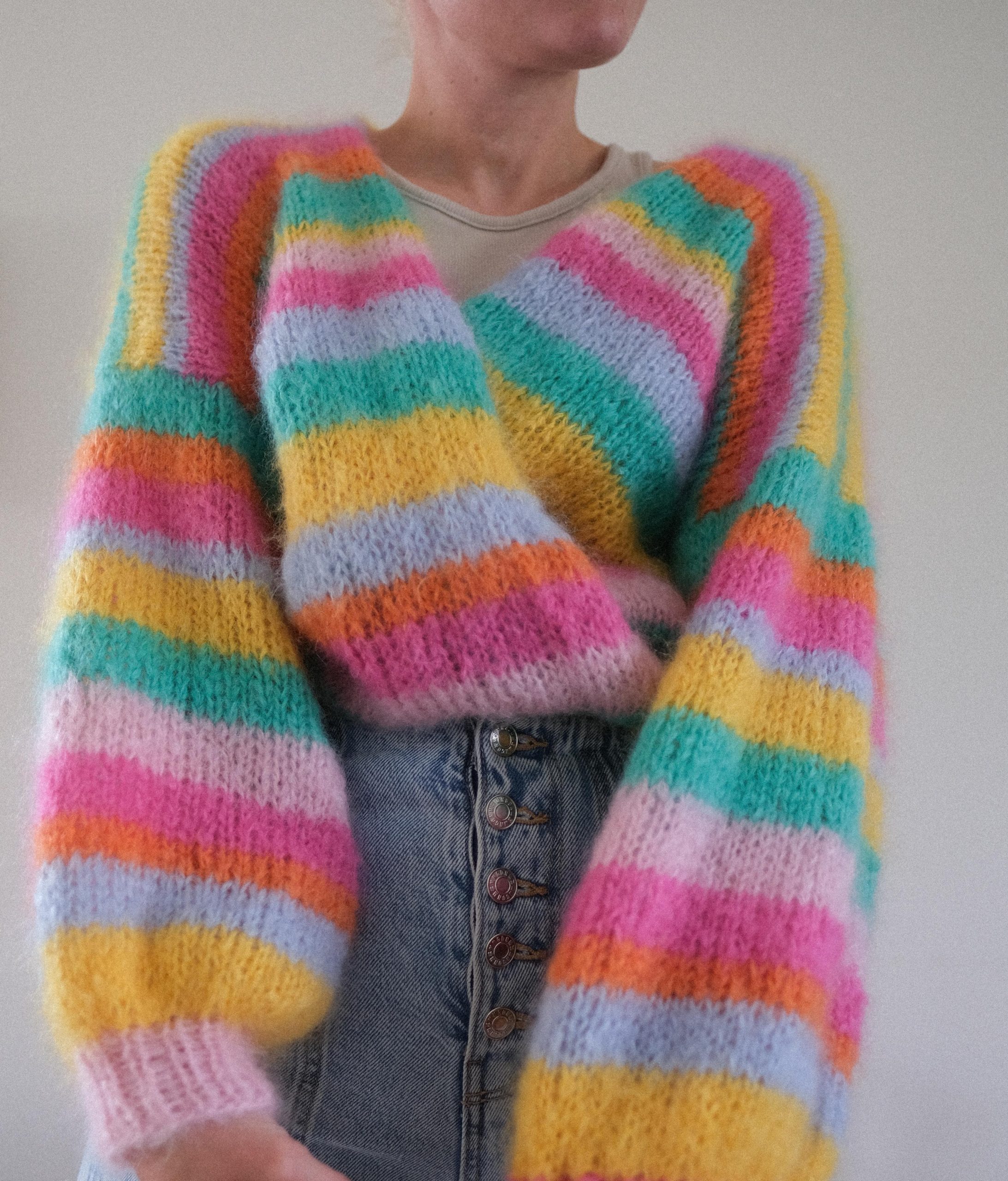 stripejakke mohair oppskrift strikkejakke fluff