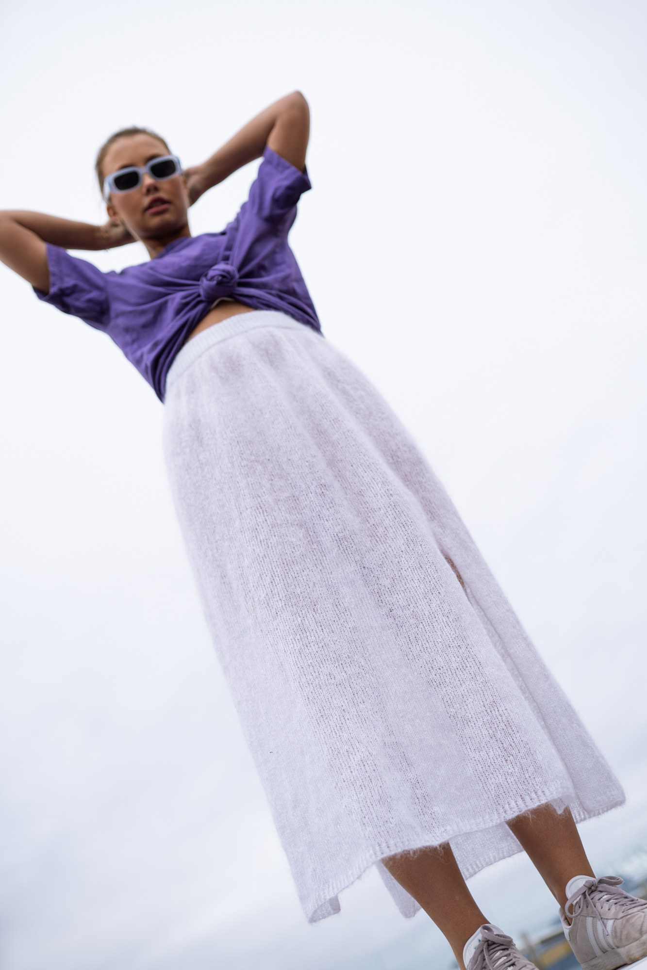 knitted long skirt in mohair pattern transparent