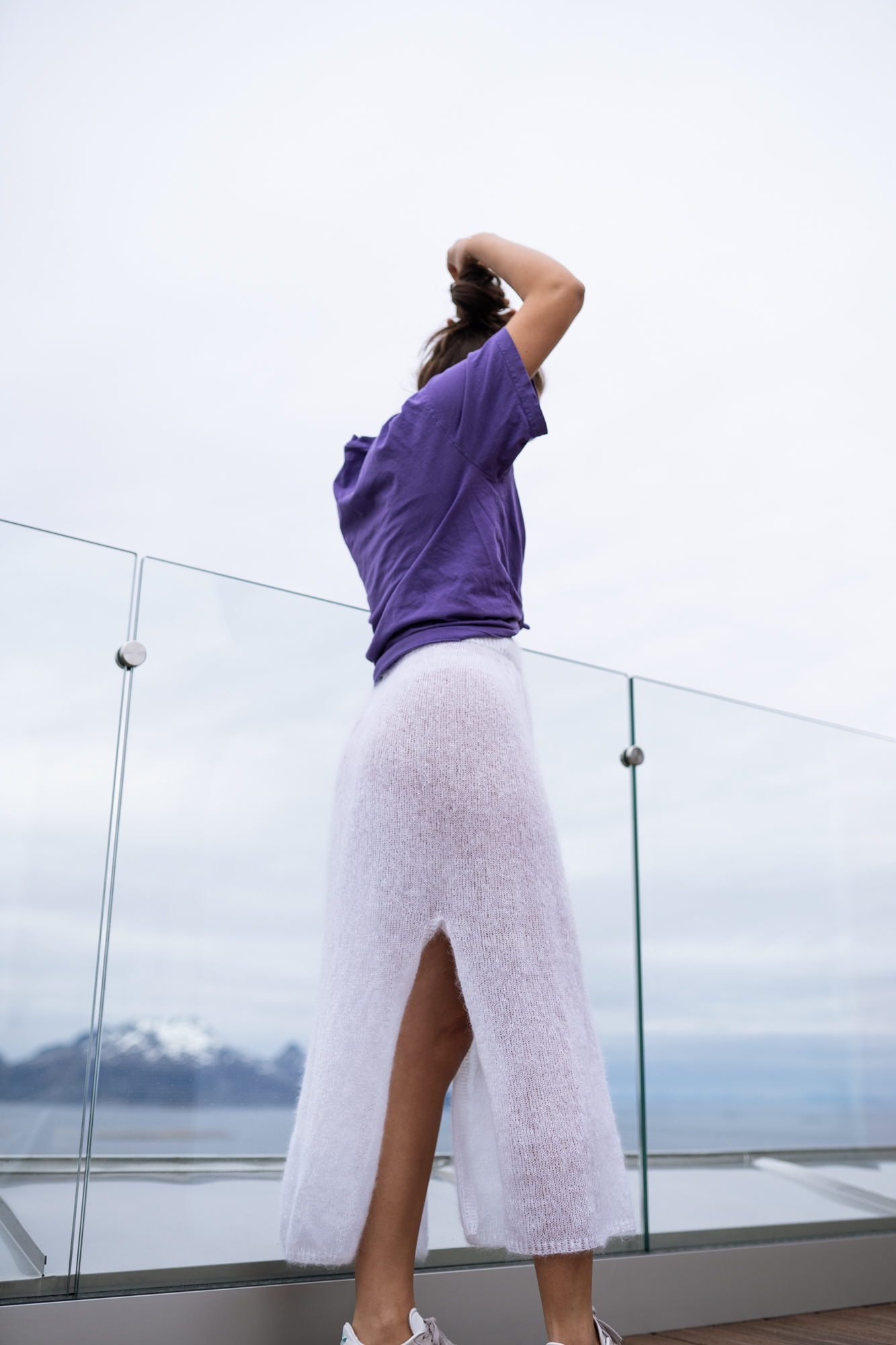 knitted long skirt in mohair pattern transparent