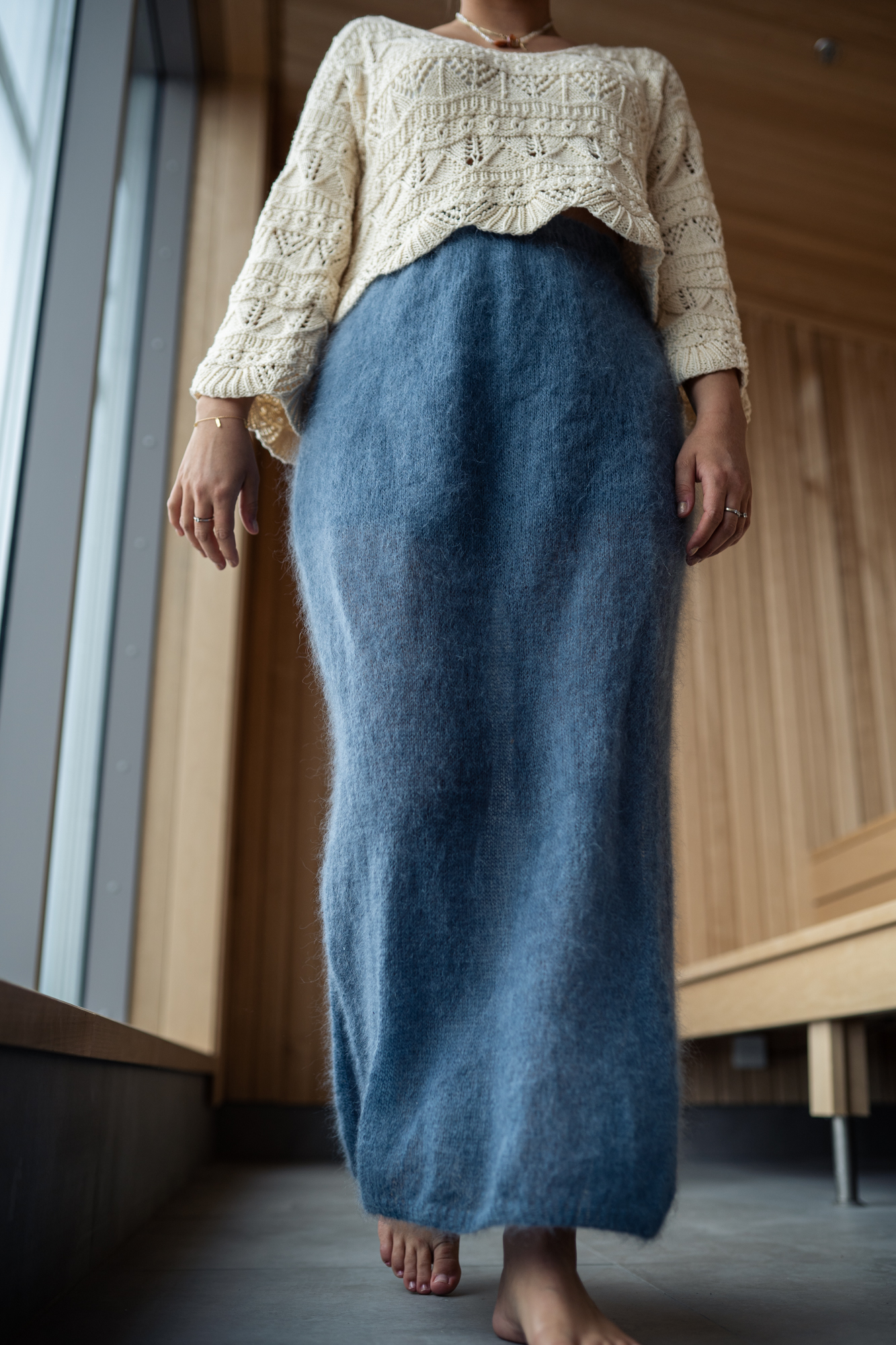 knitted long skirt in mohair pattern transparent