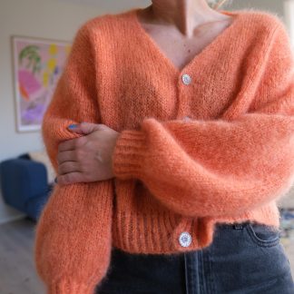 Knitted cardigan with v-neck women fluff mohair