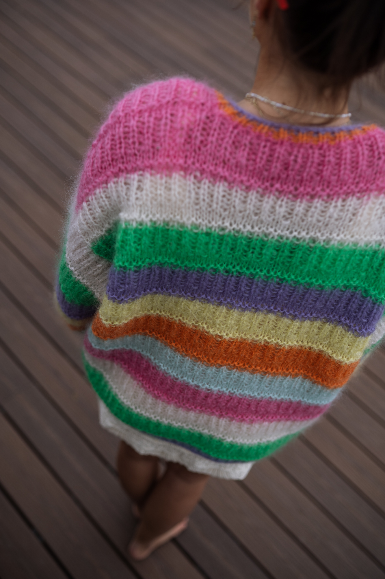 Colorful knitted jacket. Kit with pattern and yarn.