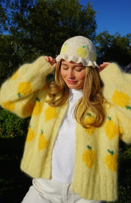 Bucket Hat Lemon Crochet Pattern - HipKnitShop Bucket hat. Fruity Hat, Lemon Hat, and Lemon Hat crochet pattern. Crochet a cute and summery bucket hat inspired by lemons. Perfect for beginners and experienced crocheters who want a unique, handmade bucket hat for summer, vacation, or festivals.