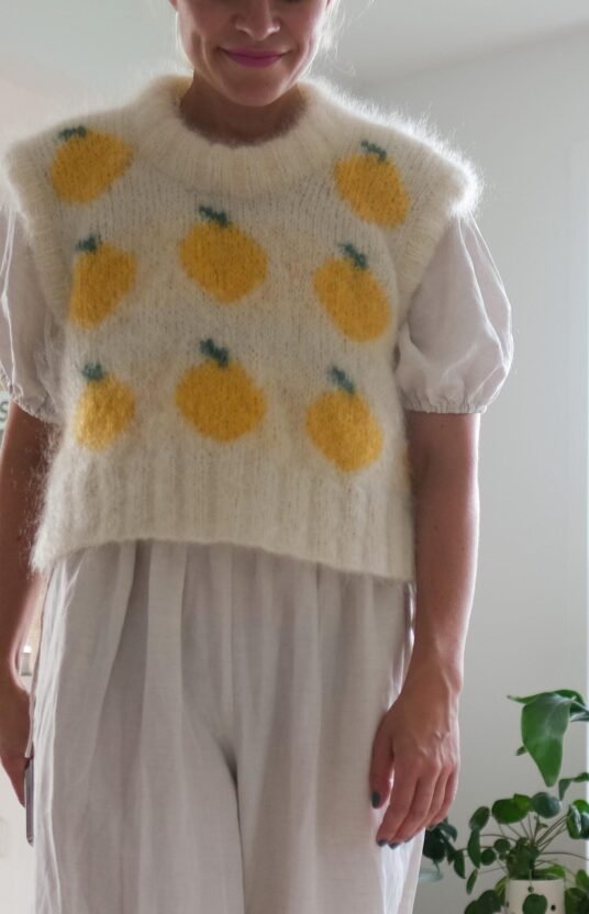 strikkeoppskrift vest dame mohair sitroner
