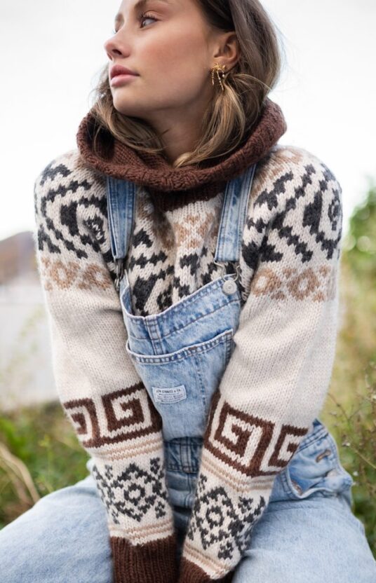 mønsterstrikk dame kul genser