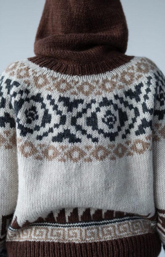 strikkegenser med mønster og rundfelling dame oppskrift