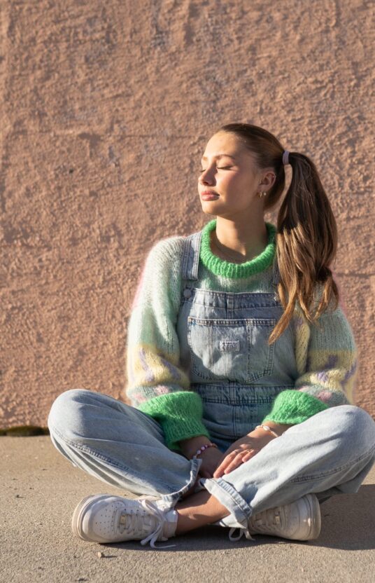 fargerik strikkegenser dame oppskrift