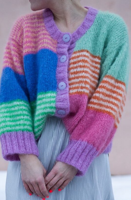 strikkejakke dame oppskrift strikkejakke med mønster og farger. Kosejakke inspirasjon strikk til dame i farger strikkeoppskrift