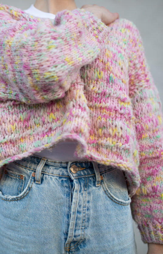 strikkegenser dame oppskrift børstet alpakka bonbon