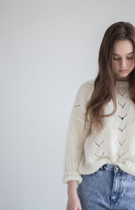 strikkeoppskrift genser dame halvpatent mønster