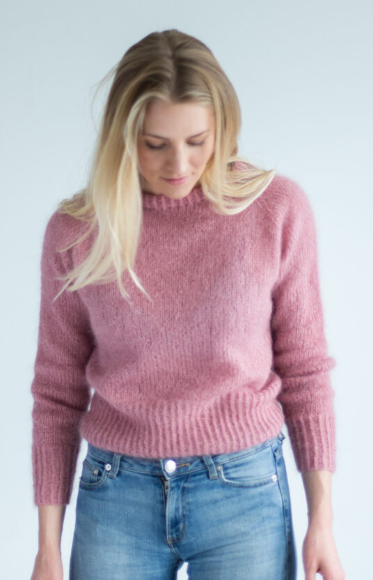 strikkeoppskrift enkel genser dame raglan mohair
