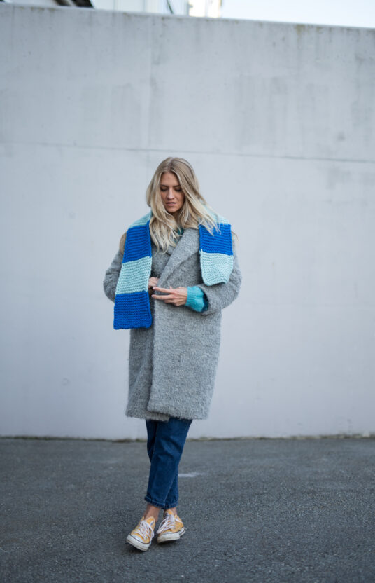 skjerf strikkeoppskrift