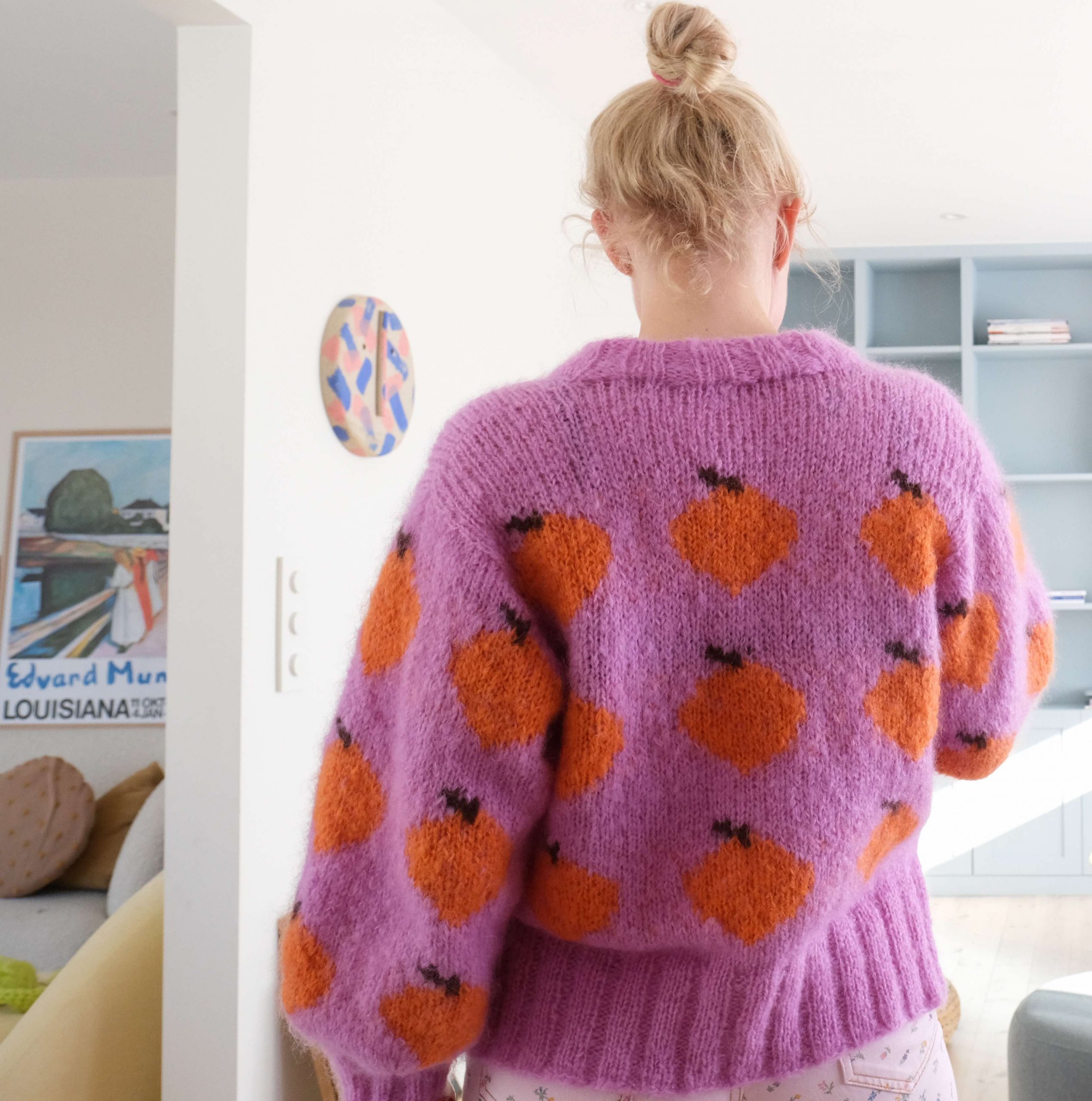 Knitted sweater women fluff mohair orange