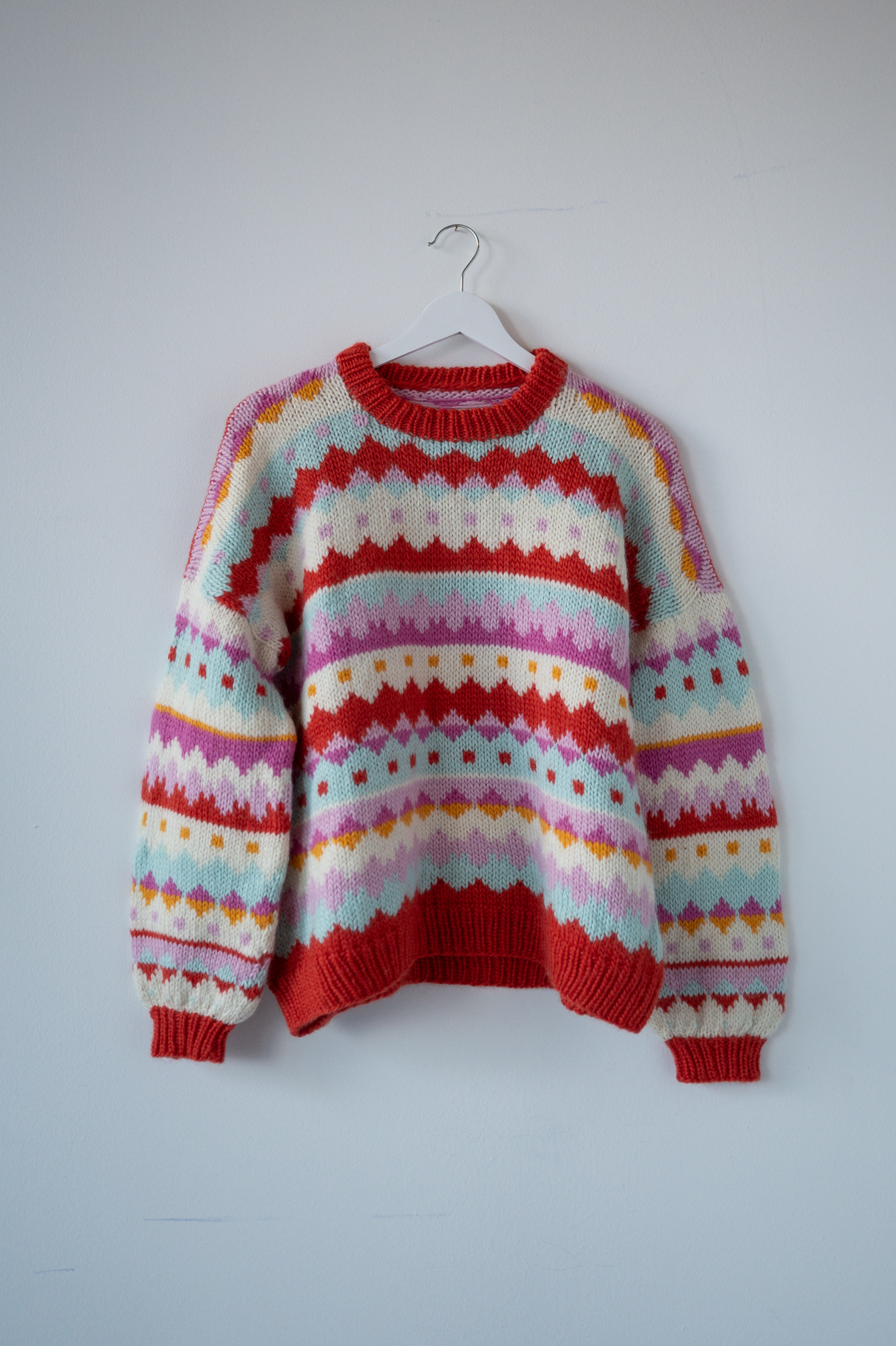 woolsweater women pattern colorful hiking sweater