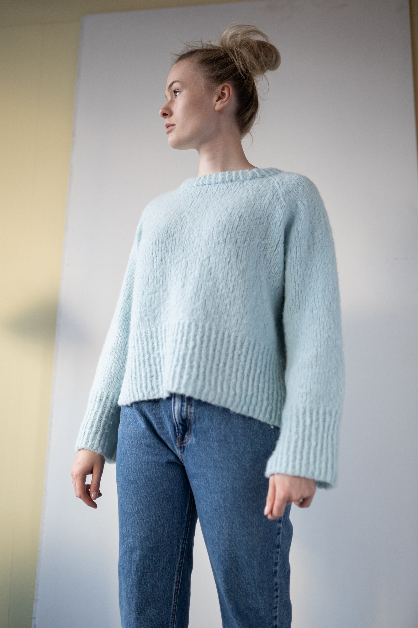 Knitted sweater women brushed alpaca 