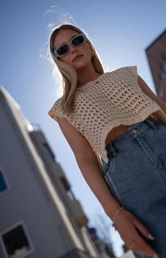 strikkeoppskrift topp bomull strukturmønster