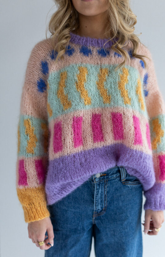 strikkegenser 80tall fargerik fluff damegenser