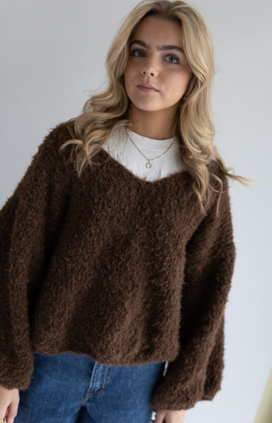 strikkeoppskrift genser dame v-hals fluffy wild garn