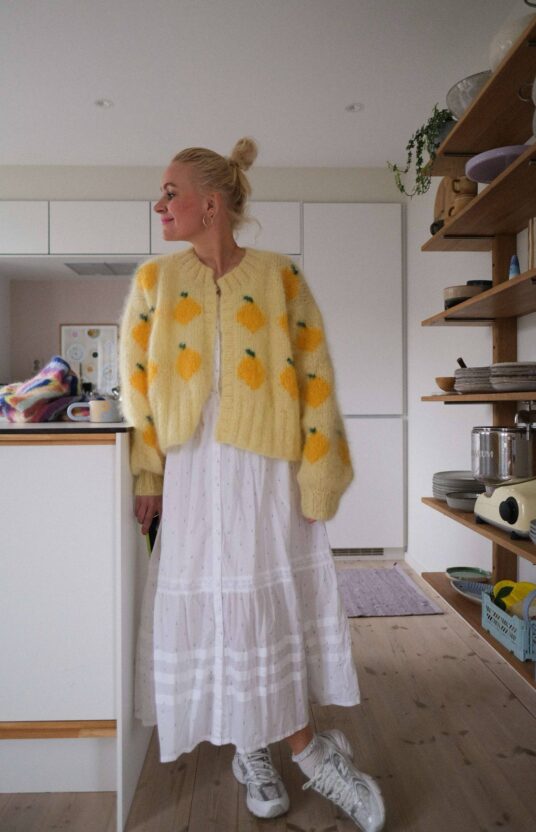 knitted cardigan lemon fruit pattern women knitting pattern fruity