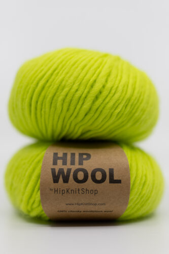 Kiwi-colored yarn. Wool yarn for knitting with thick needles. Pure wool, itch-free wool, neon bright green yarn, Hip Wool