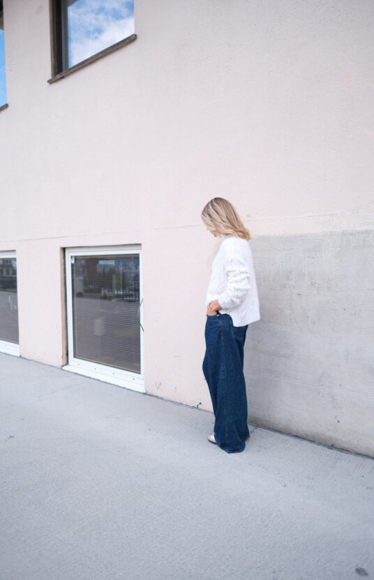 simple structured knit sweater with split and lace pattern. inspiration nice knitted sweater for women in merino