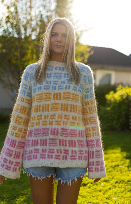 strikkeoppskrift genser dame raglan turgenser med farger skappel helene moo strikkegenser eventyr