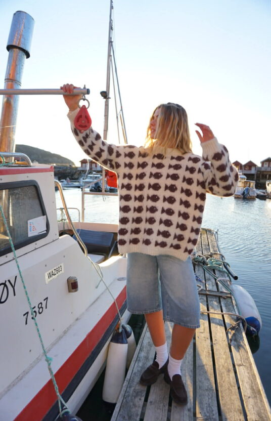 Fishy sweater knitting pattern. Knitting pattern for sweater with fish for women, men, and children. Inspiration knitted sweater