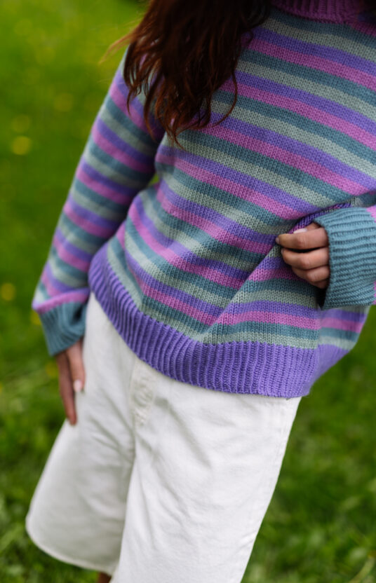 Women's sweater knit pattern. Striped sweater in soft merino wool. Women's knit sweater. Pattern for a striped sweater.