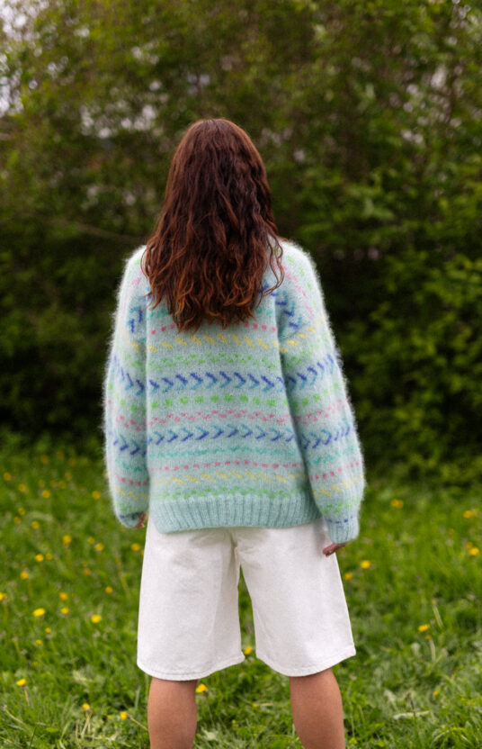 Pastel sweater knitting pattern. Women's sweater with fluff and colors. Colorful knitted sweater for women with pattern. Knitting inspiration for women. Popular knitting patterns to knit now. Mohair sweater colorful knitting pattern women's sweater.