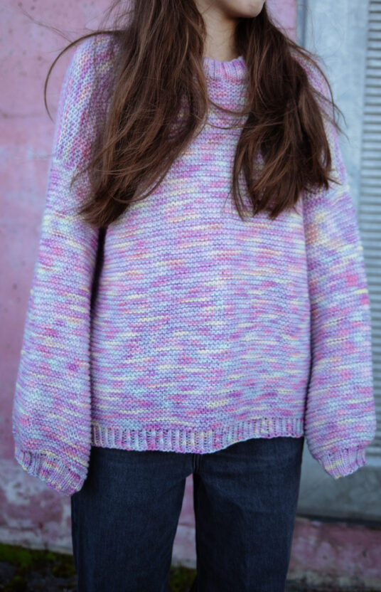 Ribbed sweater pattern for women. Knitting pattern for a sweater using Meirno hand-dyed yarn. Knitting pattern for a women's sweater in garter stitch