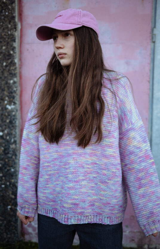 Ribbed sweater pattern for women. Knitting pattern for a sweater using Meirno hand-dyed yarn. Knitting pattern for a women's sweater in garter stitch